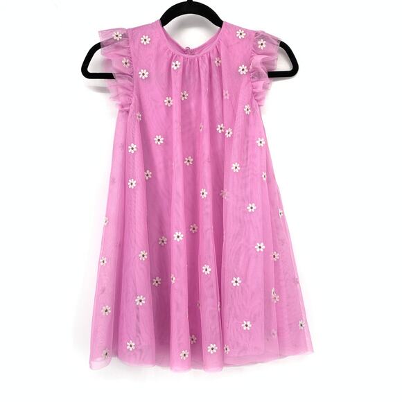 C&A Ruffle Cap Sleeve Tulle Overlay Dress Girls Sz 8 Lavender Pink Floral Print - Picture 1 of 6